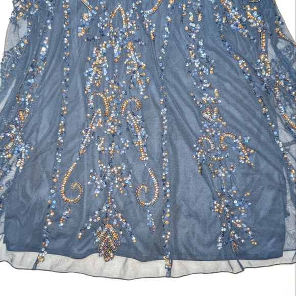 NWT Pisarro Nights Beaded Mesh Midi Cocktail Dress in Navy - Picture 16 of 16